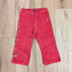 Toddler Coral Corduroy Pants with Floral Embroidery